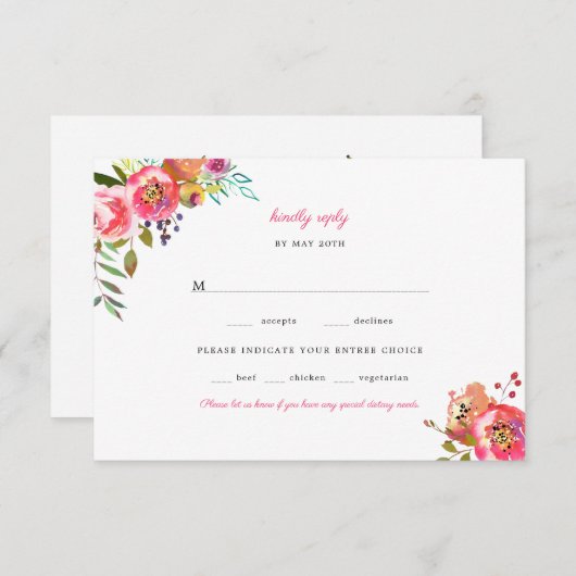 Roze Bloemige Boho Geweien Trouw RSVP (Voorkant / Achterkant)