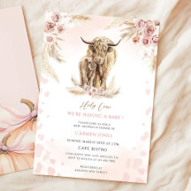 Roze Bloemige Boho Hoogland Koe Baby Shower