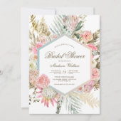 Roze Bloemige Boho Pampas Bruiloft Feest Kaart (Voorkant)