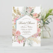 Roze Bloemige Boho Pampas Bruiloft Feest Kaart (Staand voorkant)