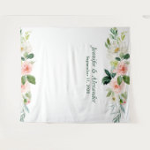 Roze Bloemige Boho Trouwfoto Booth Achtergrond Wandkleed (Voorkant (horizontaal))