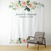 Roze Bloemige Boho Trouwfoto Booth Achtergrond Wandkleed (In situ)