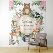 Roze Bloemige Bos Achtergrond voor Baby Shower Wandkleed (In situ)