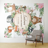 Roze Bloemige Bos Baby Shower Achtergrond Wandkleed (In Situ (horizontaal))