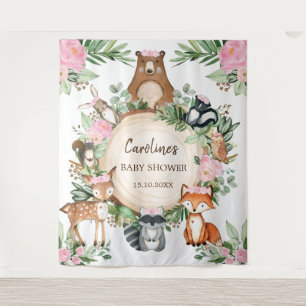Roze Bloemige Bos Baby Shower Achtergrond Wandkleed
