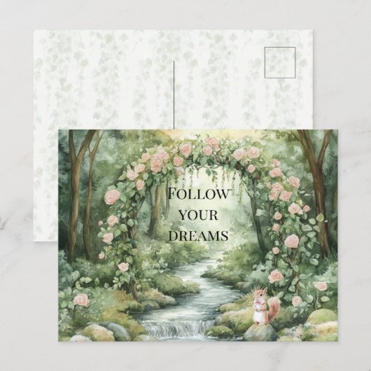 Roze Bloemige Bos Eekhoorn Briefkaart (Voorkant / Achterkant)