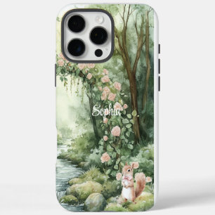 Roze Bloemige Bos Eekhoorn iPhone 16 Pro Max Hoesje