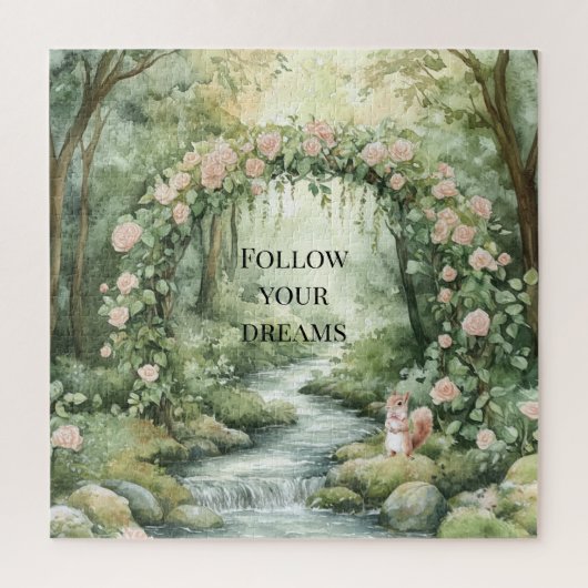 Roze Bloemige Bos Eekhoorn Legpuzzel (Verticaal)