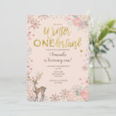 Roze bloemige bos herten baby shower uitnodiging (Staand voorkant)