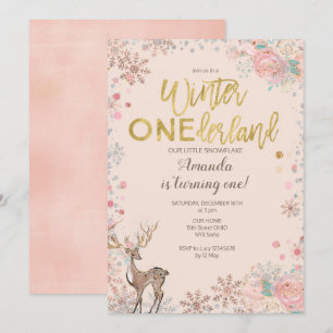 Roze bloemige bos herten baby shower uitnodiging