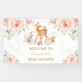 Roze Bloemige Bos Herten Konijn Welkom Baby Spandoek
