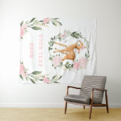 Roze bloemige bos herten meisje baby achtergrond wandkleed (In Situ (horizontaal))