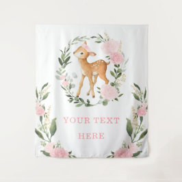 Roze bloemige bos herten meisje baby achtergrond wandkleed