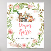 Roze Bloemige Bos Shower Luier Raffle Bord Poster (Voorkant)
