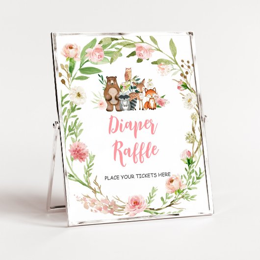 Roze Bloemige Bos Shower Luier Raffle Bord Poster