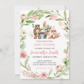 Roze bloemige bosbaby shower uitnodiging (Voorkant)