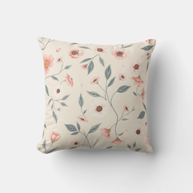 Roze Bloemige Botanische Accent Kussen (Voorkant)