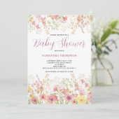 Roze bloemige botanische babyshower uitnodiging (Staand voorkant)