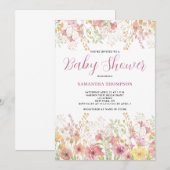 Roze bloemige botanische babyshower uitnodiging (Voorkant / Achterkant)