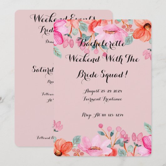 Roze bloemige botanische bruidsdouche  kaart (Voorkant / Achterkant)