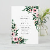 Roze Bloemige Botanische Bruiloft Kaart (Staand voorkant)