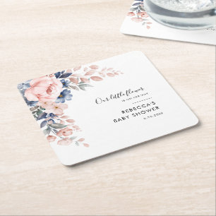 Roze Bloemige Botanische Moderne Baby Shower Kartonnen Onderzetters