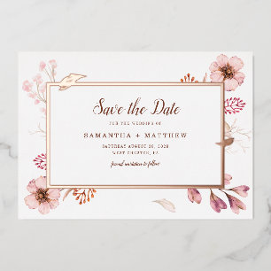 Roze bloemige botanische Save the Date-huwelijk Folie Uitnodiging