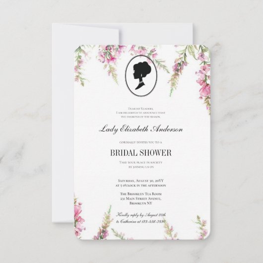 Roze bloemige bridgerton-thema, bruidstheeceremoni kaart (Voorkant)