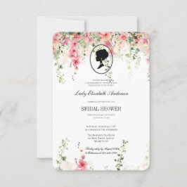 Roze bloemige bridgerton-thema, bruidstheeceremoni kaart