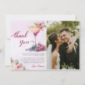 Roze bloemige bruids douche foto bedankkaart (Voorkant)