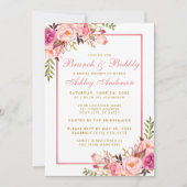 Roze Bloemige Bruids-Shower Brunch Gouden Uitnodig Kaart (Voorkant)