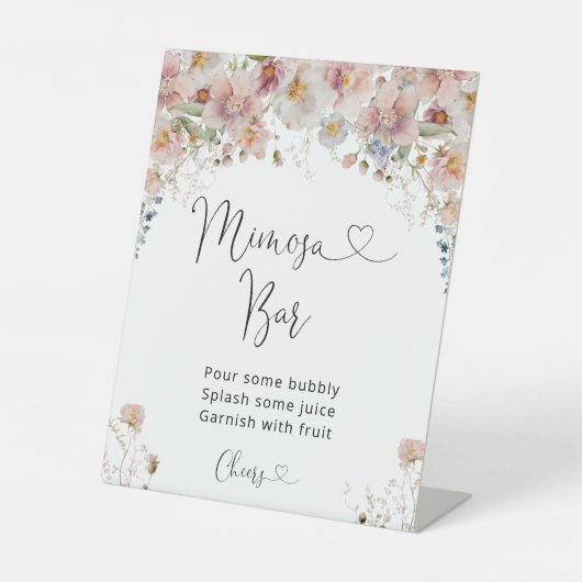 Roze Bloemige Bruids-Shower Mimosa Bar Reclamebord Met Voetstuk (Voorkant)