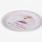 Roze Bloemige Bruids Shower  Papieren Bordje (Gekanteld)