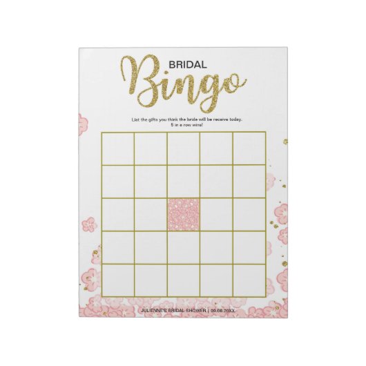 Roze Bloemige Bruidsbingo Notitieblok (Linkerzijde)