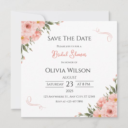 Roze bloemige bruidsbruiloft Save The Date kaart (Voorkant)