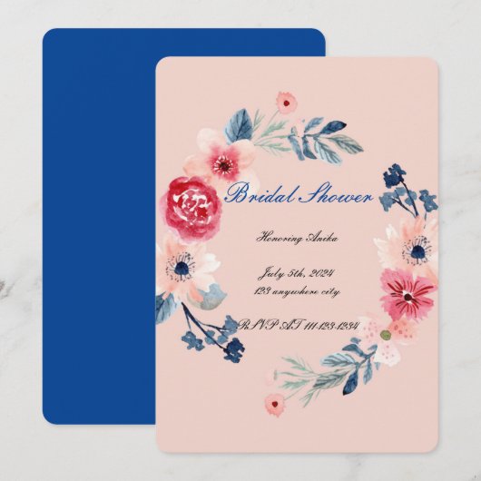 Roze bloemige bruidsbruiloft uitnodiging  (Voorkant / Achterkant)
