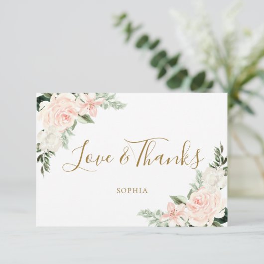Roze Bloemige Bruidsdouche Bedankkaart (Staand voorkant)