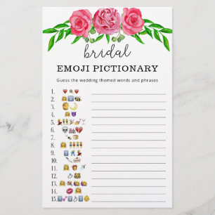 Roze bloemige bruidsdouche emoji pictionary spel