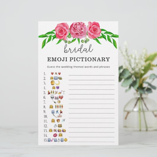 Roze bloemige bruidsdouche emoji pictionary spel (Staand voorkant)