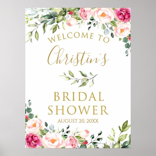 Roze bloemige bruidsdouche lichtroze bloemen Schat Poster (Voorkant)