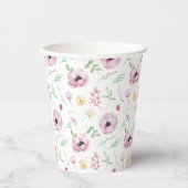 Roze bloemige bruidsdouche papieren bekers (Voorkant)