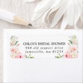 Roze bloemige bruidsdouche retouradres sticker (Insitu)