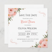 Roze bloemige bruidsdouche Save The Date kaart (Voorkant / Achterkant)