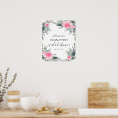 Roze bloemige bruidsdouche welkomstbord poster (Keuken)