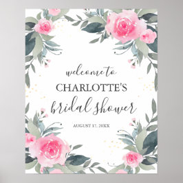 Roze bloemige bruidsdouche welkomstbord poster