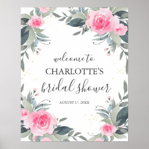 Roze bloemige bruidsdouche welkomstbord poster