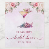 Roze bloemige bruidsdouche  wijn etiket (Enkel label)