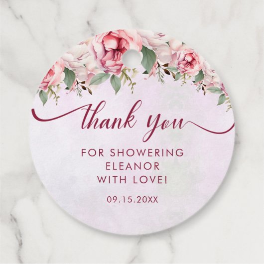 Roze bloemige bruidsfeest bedankjes labels (Achterkant)