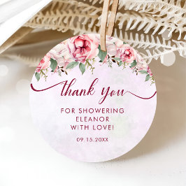 Roze bloemige bruidsfeest bedankjes labels