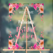 Roze bloemige bruidsfeest begrroeting acryl bord (Neutraal)